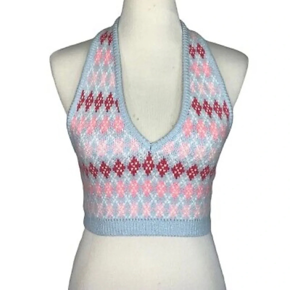 Adika y2k Argyle Halter Sweater Top - Picture 4 of 7